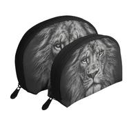 Impresión de Cabeza de león en Blanco y Negro, Bolsa de Maquillaje de Concha, Monedero pequeño para Mujer, Bolsa de artículos de tocador, Bolsa de cosméticos, 2 Piezas