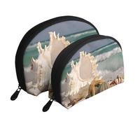 Impresión de Conchas de Estrella de mar de Playa, Bolsa de Maquillaje de Concha, Monedero pequeño para Mujer, Bolsa de artículos de tocador, Bolsa de cosméticos, 2 Piezas