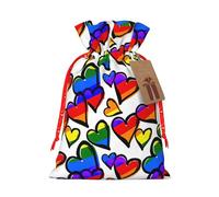 Impresión de corazones del orgullo gay de colores arcoíris de 4.7 x 6.9 pulgadas en bolsa de Navidad con cordón, ideal para adultos para envolver regalos para Navidad Halloween