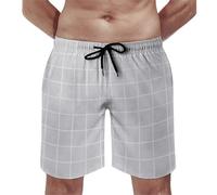 Impresión De Cuadrícula Dibujada A Mano En Gris Shorts De Playa Ligeros Traje De Baño Hombre con Bolsillos Shorts De Baño para Verano Surf Jogger L