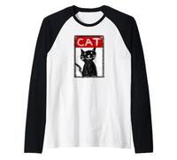 Impresión de Dibujo de Gata Negra de Dibujos Animados Camiseta Manga Raglan