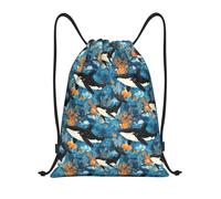 Impresión De Dibujos Animados De Orcas Submarinas Bolsa De Cuerda Mochila Deportiva Fácil De Doblar Bolsas para Escuela Mujeres Zapatos 36X42Cm