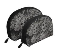 Impresión de Engranajes de Metal Antiguo, Bolsa de Maquillaje de Concha, Monedero pequeño para Mujer, Bolsa de artículos de tocador, Bolsa de cosméticos, 2 Piezas