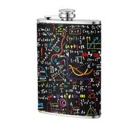 Impresión de fórmulas matemáticas coloridas,Frasco de acero inoxidable 304 de 8 oz con funda de cuero sintético, frasco de bolsillo para licor plano para exteriores