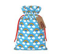 Impresión de gotas de lluvia de nubes de arco iris de 4.7 x 6.9 pulgadas en bolsa de Navidad con cordón, ideal para adultos para envolver regalos para Navidad Halloween