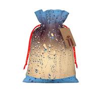 Impresión de gotas de lluvia en vidrio de 4.7 x 6.9 pulgadas en bolsa de Navidad con cordón, ideal para adultos para envolver regalos para Navidad Halloween