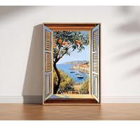 Impresión de Henri Matisse con ventana abierta, estilo fauvismo, obra de arte moderna, temática de naranjo mediterráneo para decoración del hogar (60 x 80 cm/sin marco)