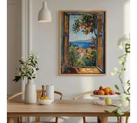 Impresión de Henri Matisse, "Ventana abierta", pintura fauvista de estilo Henri Matisse, mar Mediterráneo, naranjo, póster en lienzo (60 x 90 cm/sin marco)