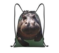 Impresión De Hipopótamo Buceando Bolsa con Cordón Mochila Deportiva Ligera Bolsa Guarderia para Mujeres Playa Al Aire Libre 36X42Cm