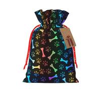 Impresión de huellas de perro y gato arcoíris de 4.7 x 6.9 pulgadas en bolsa de Navidad con cordón, ideal para adultos para envolver regalos para Navidad Halloween