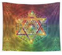 Impresión de imagen 100x150 cm Tapiz Cubo de Metatron con Merkaba y Flor de la vida Tapiz Tapiz Toalla de playa Manta Picnic Estera de yoga Decoración