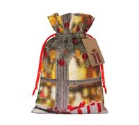 Impresión de imágenes navideñas de 4.7 x 6.9 pulgadas en bolsa de Navidad con cordón y bonita etiqueta de papel kraft, se adapta a regalos y artículos pequeños diarios