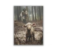 Impresión de Jesús y el cordero Jesús corriendo tras el cordero perdido pósteres de Dios arte de pared pintura en lienzo imágenes para decoración de interiores de dormitorio 50 x 70 cm/marco interior