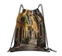 Impresión De La Antigua Calle Italiana Unisex Bolsa De Deporte Con Cordón Mochila Con Cordón Plegable Mochila De Cuerdas Para Fútbol Natación Yoga