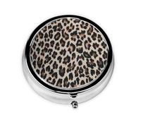 Impresión de leopardo. Este pequeño pastillero redondo es un organizador portátil de medicamentos de viaje con tres compartimentos para almacenar medicamentos diarios.