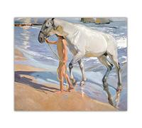 Impresión de lienzo Joaquin Sorolla "El baño del caballo" reproducción de cuadro famosa, cuadro de arte de pared de lienzo 60x72cm sin marco