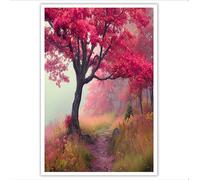 Impresión de lienzos de Rosa Pradera de arces Cuadro sobre Lienzo Bosque de otoño Pinturas murales Decoración Arte para Sala hogar Oficina Galería 40x30 cm Sin Marco