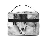 Impresión de Lobo Blanco y Negro, Bolsa de Maquillaje Bolsa de cosméticos Bolsa de Aseo de Viaje portátil Estuche para lápices