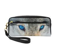 Impresión de Lobo de Ojos Azules, Bolsa de Maquillaje Bolsa de cosméticos Bolsa de Aseo de Viaje portátil Estuche de Cuero para Mujeres y niñas