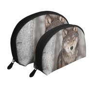 Impresión de Lobo Salvaje, Bolsa de Maquillaje de Concha, Monedero pequeño para Mujer, Bolsa de artículos de tocador, Bolsa de cosméticos, 2 Piezas
