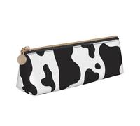 Impresión de Manchas de Vaca, Estuche para lápices con Forma de triángulo, Estuche portátil de Cuero con Cremallera, Estuche para cosméticos