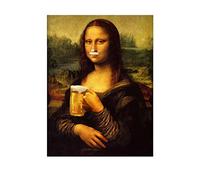 Impresión de Mona Lisa en lienzo Mujer abstracta moderna Decoración de pared Retrato de Mona Lisa con cartel de barba de cerveza Decoración de sala de estar divertida Imagen sin marco,60×80cm