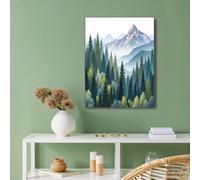 Impresión de Montañas De Pinos, Arte de Pared de Lienzo Bosque De Acuarela, Lienzo Moderno de Artística para Sala de Estar, Pinturas-sin Marco (Verde, 60x90cm)