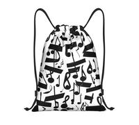 Impresión De Nota Musical Negra Bolsa De Deporte Mochila Gimnasio Fácil De Doblar Ligera Bolsa De Cuerdas para Escolar Hombres Adolescentes 36X42Cm