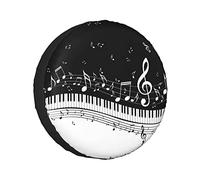 Impresión de Notas Musicales en White y Negro Cubierta del Neumático con cordón Bolsas de Almacenamiento de neumáticos, para SUV, camionetas, Vehiculos, 15in
