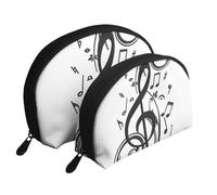 Impresión de Notas Musicales Negras, Bolsa de Maquillaje de Concha, Monedero pequeño para Mujer, Bolsa de artículos de tocador, Bolsa de cosméticos, 2 Piezas