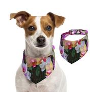 Impresión de orquídeas,Pañuelos de algodón para Perros, Bufandas Ajustables para Mascotas,L