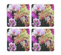 Impresión de orquídeas,Posavasos Cuadrados de Corcho MDF, Almohadilla para Tazas, Juego de 4 Posavasos para Bebidas