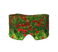 Impresión de paisaje de pradera de granja de campo de amapolas rojas,Máscara para ojos con bloqueo de luz y protección ocular completa para dormir, orejeras y ojos.
