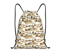 Impresión De Paisaje Rural Bolsa De Cuerda Deporte Mochila Fácil De Doblar Ajustable Bolsa para Almacenamiento Escuela Yoga 36X42Cm
