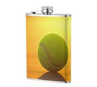 Impresión de pelota de tenis,Frasco de acero inoxidable 304 de 8 oz con funda de cuero sintético, frasco de bolsillo para licor plano para exteriores