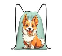 Impresión De Perro Lindo Corgi Bolsa Mochila con Cordón Fácil De Doblar Ligera Bolsa Trasera para Yoga Escolar Playa 36X42Cm