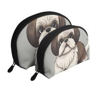 Impresión de Perro Shih Tzu, Bolsa de Maquillaje de Concha, Monedero pequeño para Mujer, Bolsa de artículos de tocador, Bolsa de cosméticos, 2 Piezas