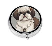 Impresión de perro Shih Tzu, Pastillero, Pastillero redondo Pequeño contenedor de pastillas Organizador de pastillas de viaje