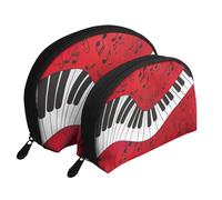 Impresión de Piano de Notas Musicales, Bolsa de Maquillaje de Concha, Monedero pequeño para Mujer, Bolsa de artículos de tocador, Bolsa de cosméticos, 2 Piezas