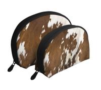 Impresión de Piel de Vaca roja y Blanca., Bolsa de Maquillaje de Concha, Monedero pequeño para Mujer, Bolsa de artículos de tocador, Bolsa de cosméticos, 2 Piezas