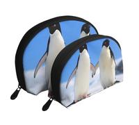 Impresión de pingüinos, Bolsa de Maquillaje de Concha, Monedero pequeño para Mujer, Bolsa de artículos de tocador, Bolsa de cosméticos, 2 Piezas