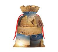 Impresión de pirámide egipcia en el desierto de 4.7 x 6.9 pulgadas en bolsa de Navidad con cordón, ideal para adultos para envolver regalos para Navidad Halloween