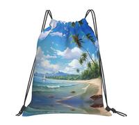 Impresión De Playa De Arena Mujer Hombre Mochila De Cuerdas Casual Mochila Con Cordón Ligera Mochilas Deportiva Para Senderismo Fútbol Acampada