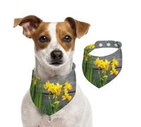 Impresión de Ramo de narcisos,Pañuelos de algodón para Perros, Bufandas Ajustables para Mascotas,M