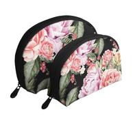 Impresión de Rosas y Flores de peonía, Bolsa de Maquillaje de Concha, Monedero pequeño para Mujer, Bolsa de artículos de tocador, Bolsa de cosméticos, 2 Piezas
