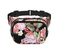 Impresión de Rosas y Flores de peonía,Riñonera Cuadrada de Doble Capa, Bolso de Viaje, Bolso Informal para el Pecho.