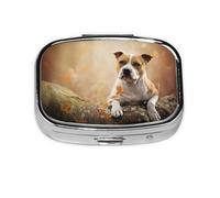 Impresión de Staffordshire Terrier americano, Pastillero cuadrado para bolsillo o monedero, pequeño contenedor de pastillas, organizador de pastillas de viaje