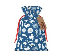 Impresión de vida marina submarina de 4.7 x 6.9 pulgadas en bolsa de Navidad con cordón, ideal para adultos para envolver regalos para Navidad Halloween
