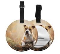 Impresión del American Staffordshire Terrier,Etiquetas de equipaje de cuero sintético con nombre, etiquetas de viaje duraderas, 2 unidades