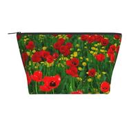 Impresión del Paisaje del Prado de la Granja del Campo de Amapola roja, Bolsa de artículos de tocador Bolsa de Maquillaje Bolsa de cosméticos Bolsa de artículos de tocador de Viaje portátil